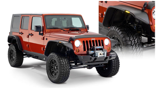 Bushwacker 10918-07 Black Jeep Flat Style Textured Finish 4-Piece Fender Flare Set For 2007-2018 Jeep Wrangler JK Unlimited 4-Door