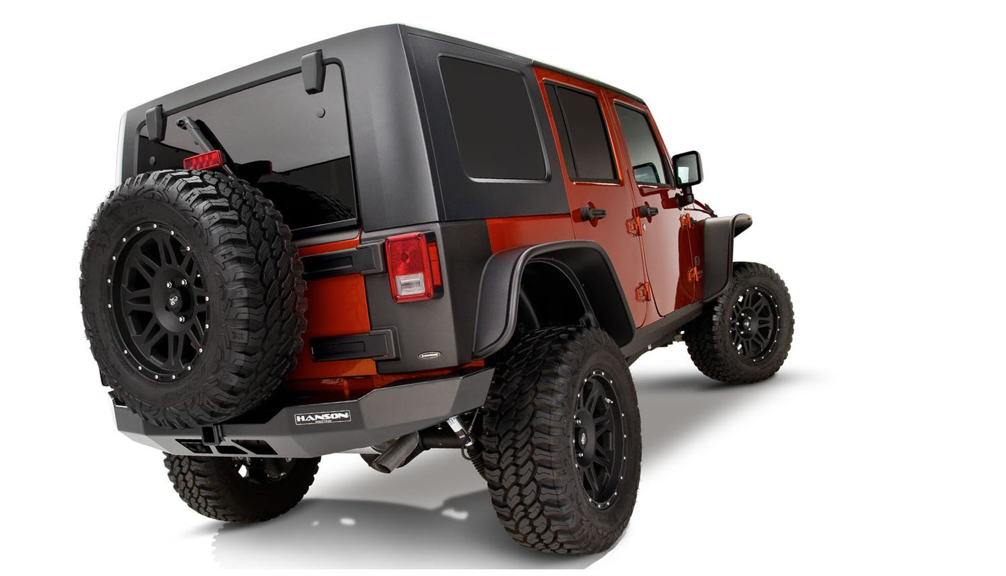 Bushwacker 10918-07 Black Jeep Flat Style Textured Finish 4-Piece Fender Flare Set For 2007-2018 Jeep Wrangler JK Unlimited 4-Door