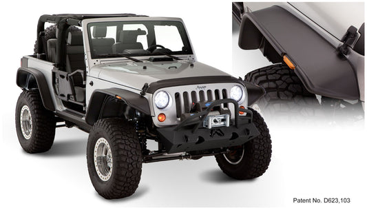 Bushwacker 10919-07 Black Jeep Flat Style Textured Finish 4-Piece Fender Flare Set For 2007-2018 Jeep Wrangler JK 2-Door