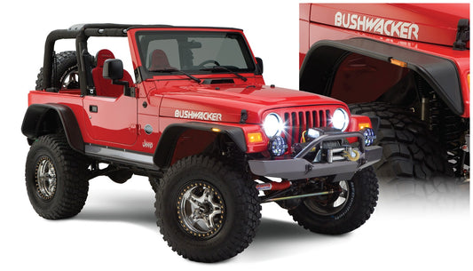 Bushwacker 10920-07 Black Jeep Flat Style Textured Finish 4-Piece Fender Flare Set For 1997-2006 Jeep Wrangler TJ