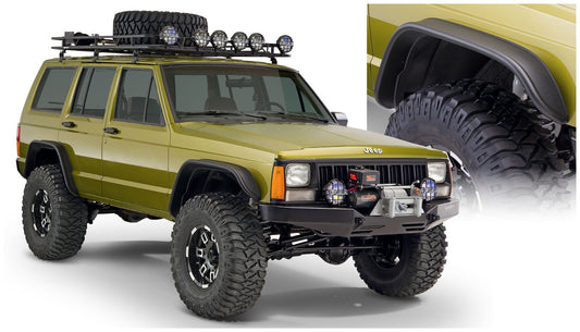 Bushwacker 10922-07 Black Jeep Flat Style Textured Finish 4-Piece Fender Flare Set For 1984-2001 Jeep Cherokee