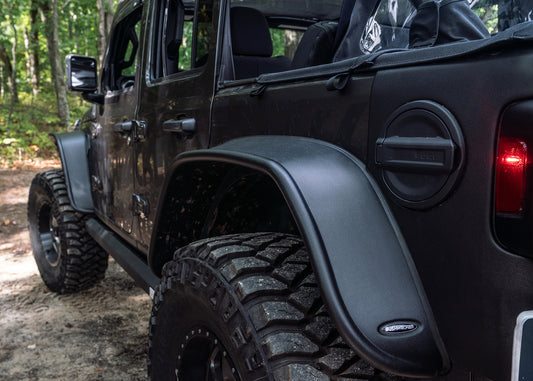 Bushwacker 10923-07 Black Jeep Flat Style Textured Finish 4-Piece Fender Flare Set For 2018-2023 Jeep Wrangler JL (All Models)