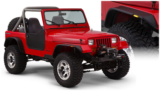 Bushwacker 10924-07 Black Jeep Flat Style Textured Finish 4-Piece Fender Flare Set For 1987-1995 Jeep Wrangler YJ (Excludes Renegade)