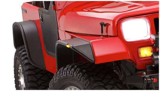Bushwacker 10924-07 Black Jeep Flat Style Textured Finish 4-Piece Fender Flare Set For 1987-1995 Jeep Wrangler YJ (Excludes Renegade)