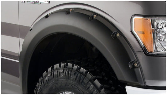 Bushwacker 20055-02 Black Pocket/Rivet Style Smooth Finish Front Fender Flares For 2008-2010 Ford F-250/F-350 Super Duty