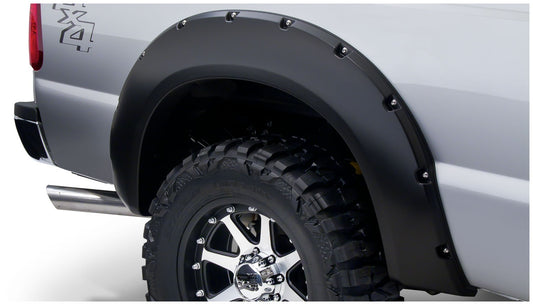 Bushwacker 20084-02 Black Pocket/Rivet Style Smooth Finish Rear Fender Flares For 2011-2016 Ford F-250/F-350 Super Duty (Excludes Dually)