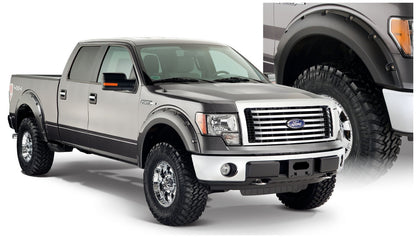 Bushwacker 20929-02 Black Pocket/Rivet Style Smooth Finish 4-Piece Fender Flare Set For 2009-2014 Ford F-150 (Excludes Raptor)
