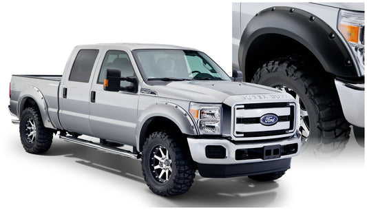 Bushwacker 20931-02 Black Pocket/Rivet Style Smooth Finish 4-Piece Fender Flare Set For 2011-2016 Ford F-250/F-350 Super Duty