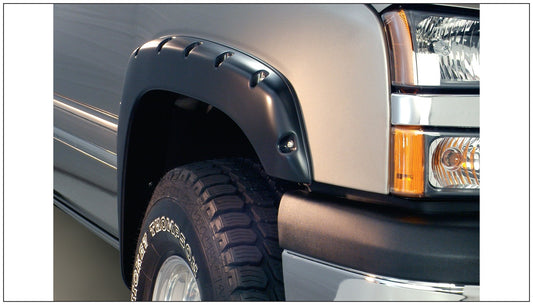 Bushwacker 40918-02 Black Pocket/Rivet Style Smooth Finish 4-Piece Fender Flare Set For 2003-2006 Silverado 1500 1500 HD 2500 HD 3500; 2007 Silverado Classic Models; Excludes Dually