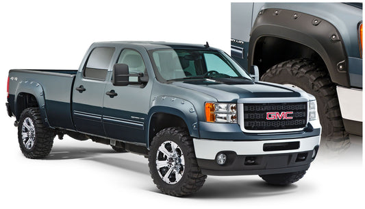 Bushwacker 40943-02 Black Boss Pocket/Rivet Style Smooth Finish 4-Piece Fender Flare Set For 2007-2010 GMC Sierra 2500 HD/3500 HD (Excludes Dually)