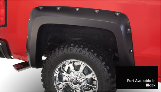 Bushwacker 40957-34 Pocket/Rivet Style Color Matched Black 4-Piece Fender Flare Set For 2016-2018 Chevrolet Silverado 1500 2017-2019 Chevrolet Silverado 2500 HD/3500 HD; Fits 78.8/97.8 In. Bed