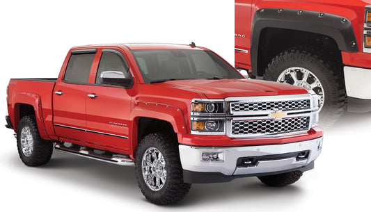 Bushwacker 40948-02 Black Pocket/Rivet Style Smooth Finish 4-Piece Fender Flare Set For 2003-2006 Chevrolet Avalanche W/o Body Cladding