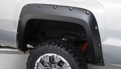 Bushwacker 40967-02 Black Pocket/Rivet Style Smooth Finish 4-Piece Fender Flare Set For 2015-2019 GMC Sierra 2500 HD/3500 HD
