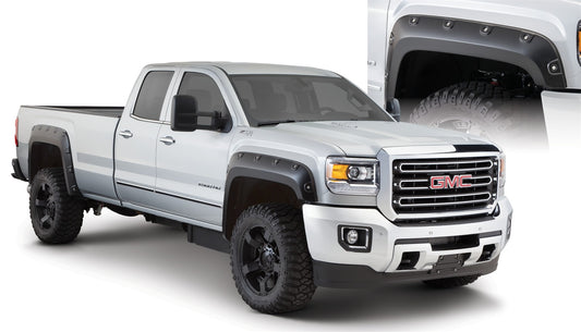 Bushwacker 40968-02 Black Boss Pocket/Rivet Style Smooth Finish 4-Piece Fender Flare Set For 2015-2019 GMC Sierra 2500 HD/3500 HD