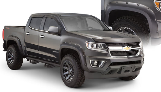 Bushwacker 40969-02 Black Pocket/Rivet Style Smooth Finish 4-Piece Fender Flare Set For 2015-2020 Chevrolet Colorado W/61.7 In. Bed