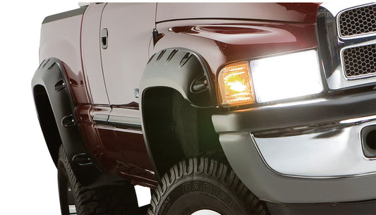 Bushwacker 50907-02 Black Pocket/Rivet Style Smooth Finish 4-Piece Fender Flare Set For 2002-2008 Dodge Ram 1500; 2003-2009 Ram 2500; 2003 Ram 3500