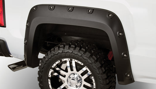 Bushwacker 71906-02 Black Boss Pocket/Rivet Style Smooth Finish 4-Piece Fender Flare Set For 2006-2020 Nissan Frontier Chrome Bumper Only Integrates With Factory MudFlap W/58.6 Ft. Bed