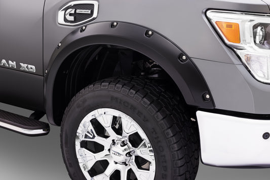 Bushwacker 70017-02 Black Pocket/Rivet Style Smooth Finish Front Fender Flares For 2016-2022 Nissan Titan XD