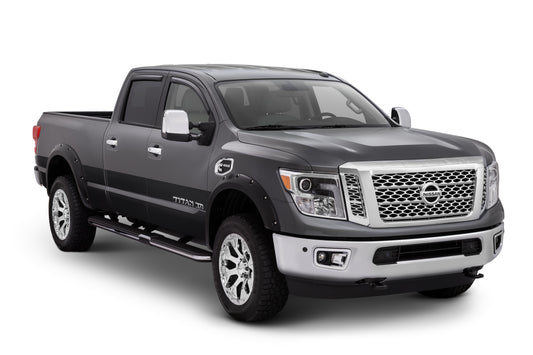 Bushwacker 70908-02 Black Pocket/Rivet Style Smooth Finish 4-Piece Fender Flare Set For 2004-2015 Nissan Titan W/o Lock Box