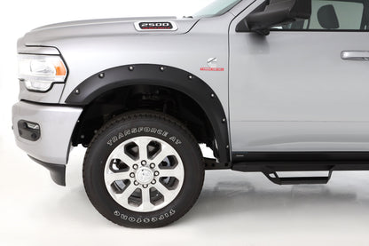 Bushwacker 50065-02 Black Pocket/Rivet Style Smooth Finish Front Fender Flares For 2019-2023 Ram 2500/3500 Includes Dually