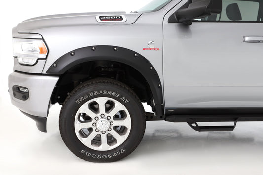 Bushwacker 50065-02 Black Pocket/Rivet Style Smooth Finish Front Fender Flares For 2019-2023 Ram 2500/3500 Includes Dually