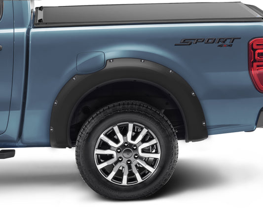 Bushwacker 20122-02 Black Pocket/Rivet Style Smooth Finish Rear Fender Flares For 2019-2023 Ford Ranger SuperCab
