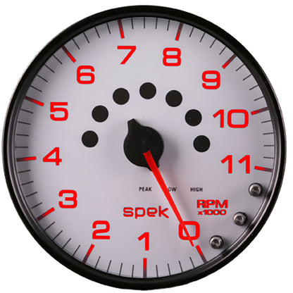 5 In. IN-DASH TACHOMETER 0-11000 RPM SPEK-PRO WHITE/BLACK