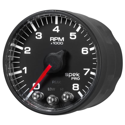 2-1/16 In. IN-DASH TACHOMETER 0-8000 RPM SPEK-PRO BLACK/BLACK