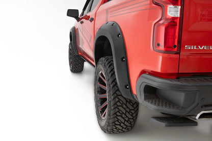 Bushwacker 40909-34 Pocket/Rivet Style Color Matched Black 4-Piece Fender Flare Set For 19-23 GMC Sierra 1500